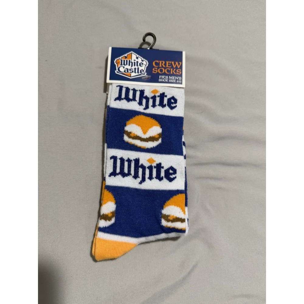 NWT White Castle crew socks, men's 6-12, burgers aop